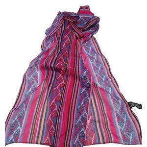 Liz Sinclair Oblong Scarf Multicolor Pink Western Made In India Rayon 10x62